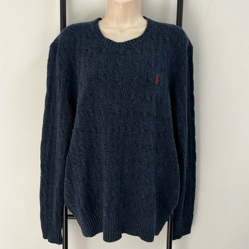 Vintage Polo by Ralph Lauren Silk Blue Knit Men Sweater Crewneck Size XL